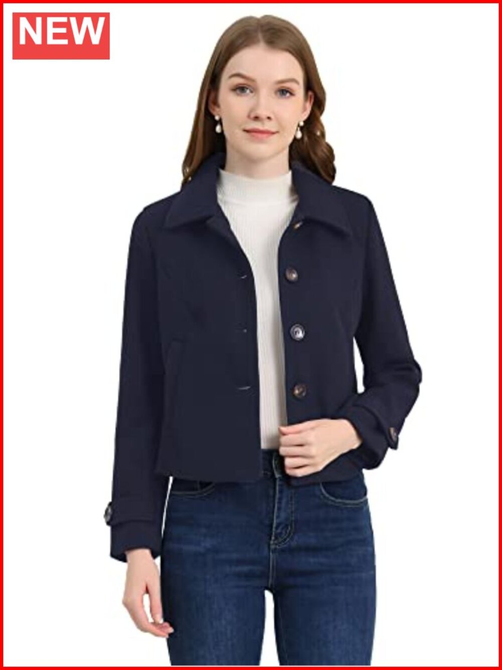 Women's Crop Pea Coat Single Breasted Winter Outwear